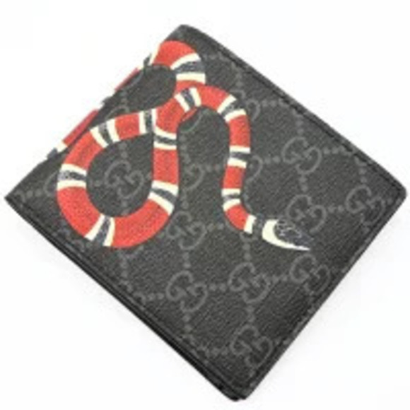 Gucci Handbags - Gucci Bi fold Wallet Snake GG Supreme Black Gray h